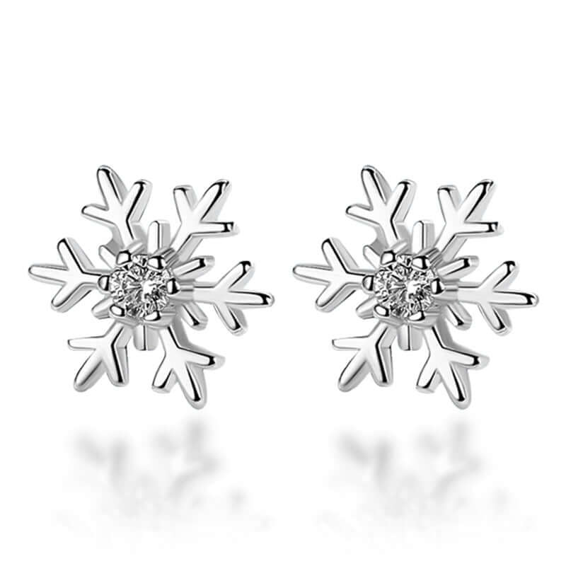 Elegant Petite Snowflake Stud Earrings with Zircon Accent JSCHAFFA.com