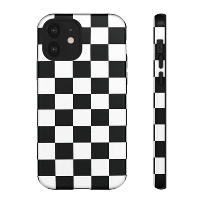 Checkered Tough Cases, Protective Phone Cover, High Gloss Black iPhone Case, Geometric Design, Strong Phone Shell, Phone Accessorie