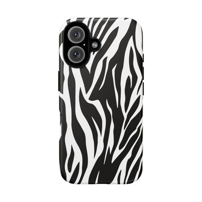 Black White Tiger Print Tough Case Cover for iPhone Samsung and Google phones.