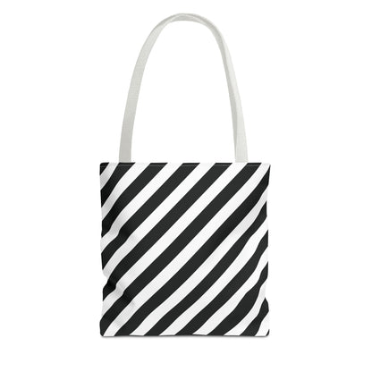 Monochrome Striped Tote Bag, Black and White Shoulder Bag, Patterned Grocery Bag, Geometric Market Tote, Stylish Canvas Tote