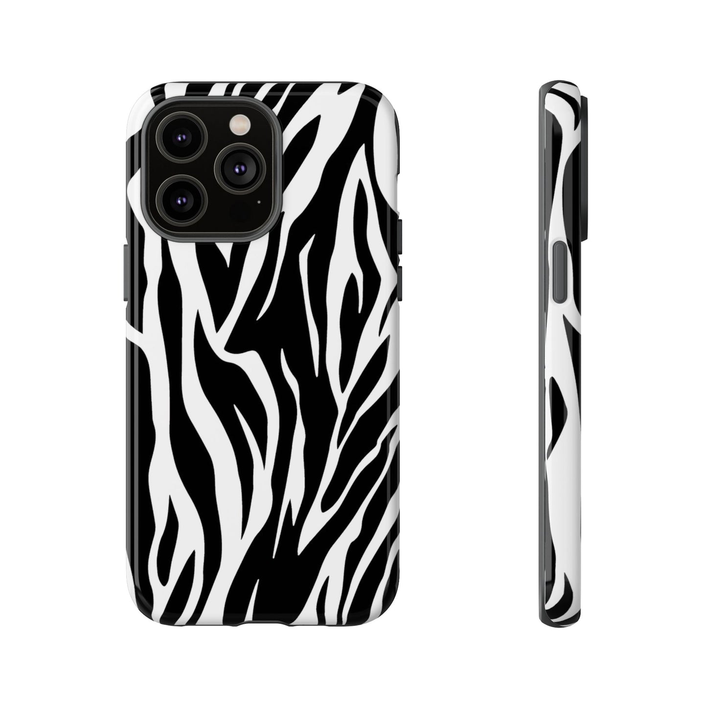 Black White Tiger Print Tough Case Cover for iPhone Samsung and Google phones.