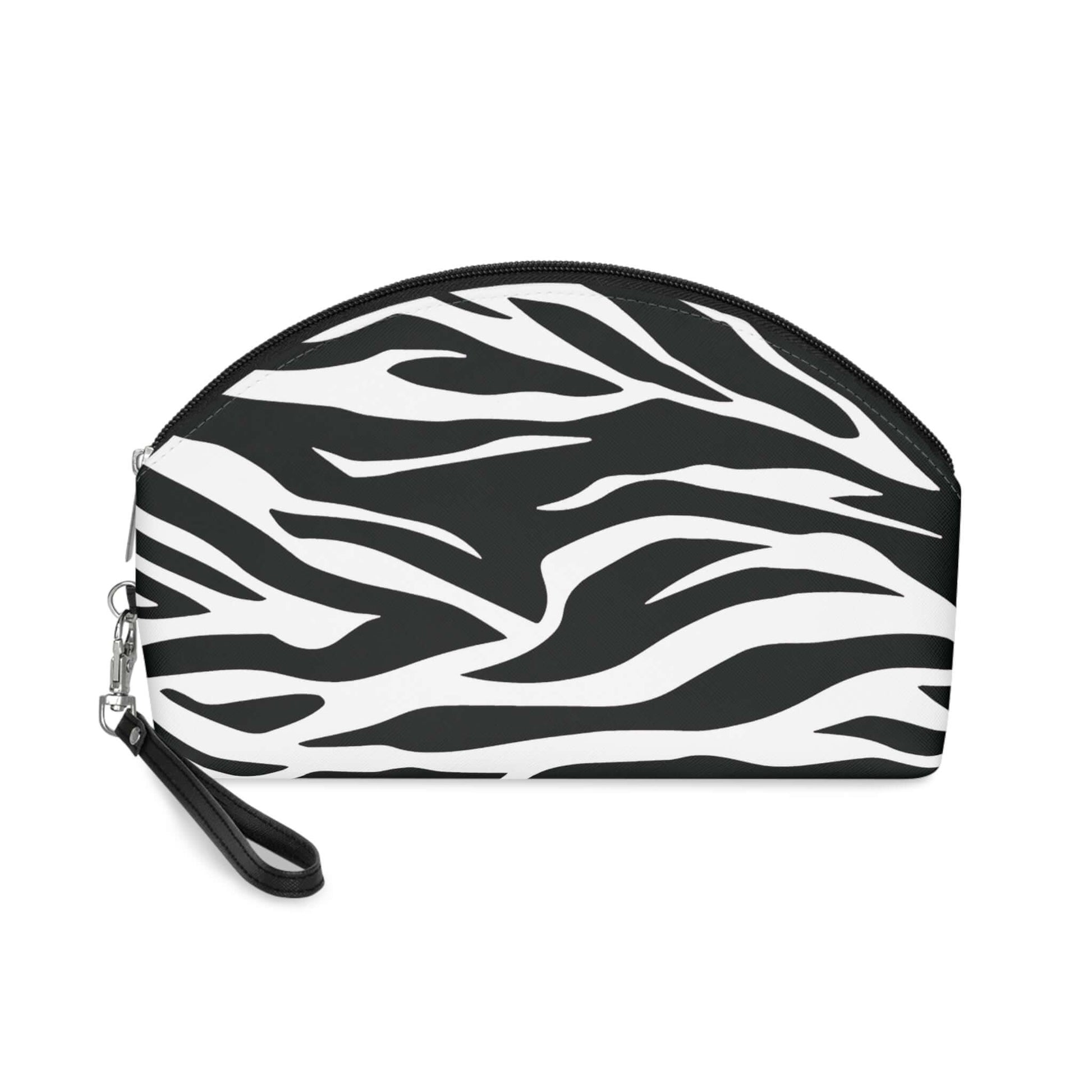 Black & White Tiger Print Travel Makeup Bag with Detachable Strap Chic Versatile Bags JSCHAFFA.com