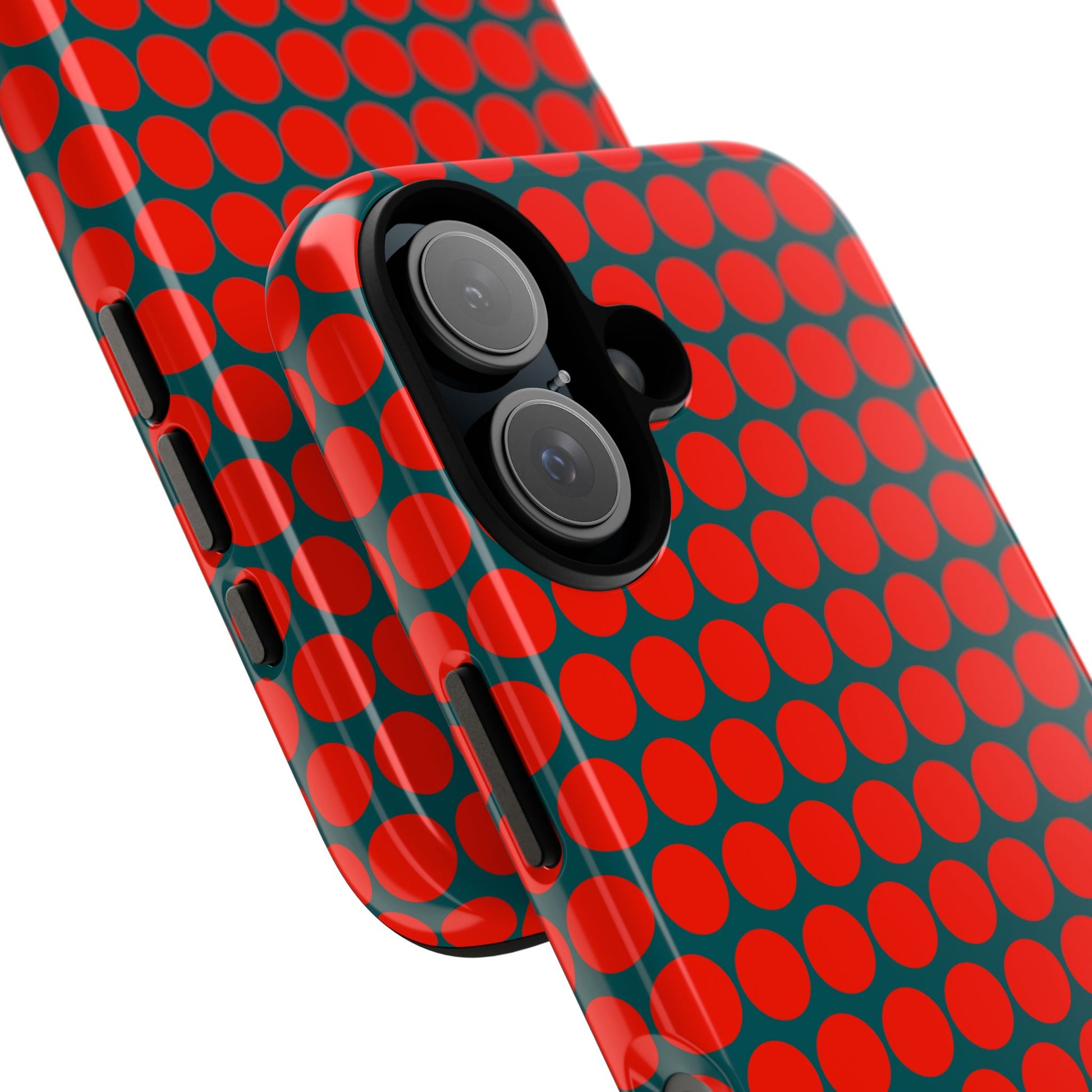 Red Dot Teal Background Polka Dot Tough Phone Case for iPhone Samsung & Google Phones