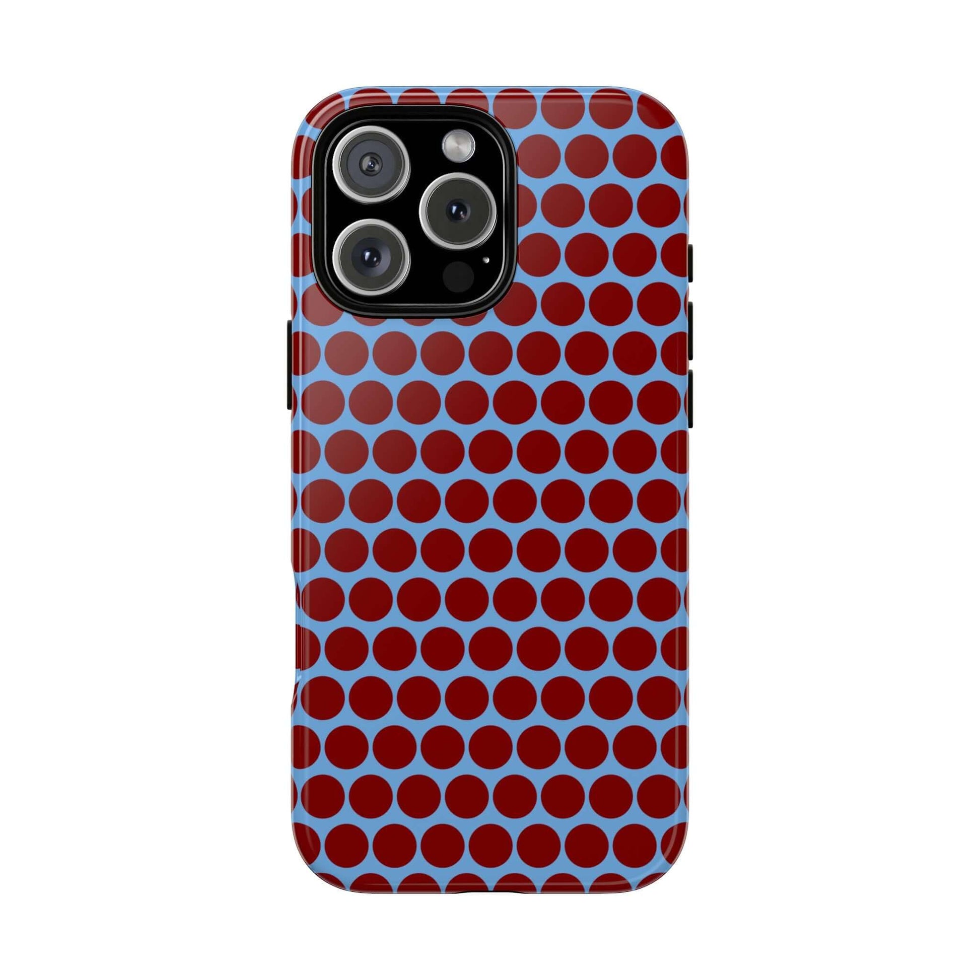 Maroon Dot, Light blue B/Ground Polka Dot Tough Phone Case for iPhone, Samsung, and Google Phones