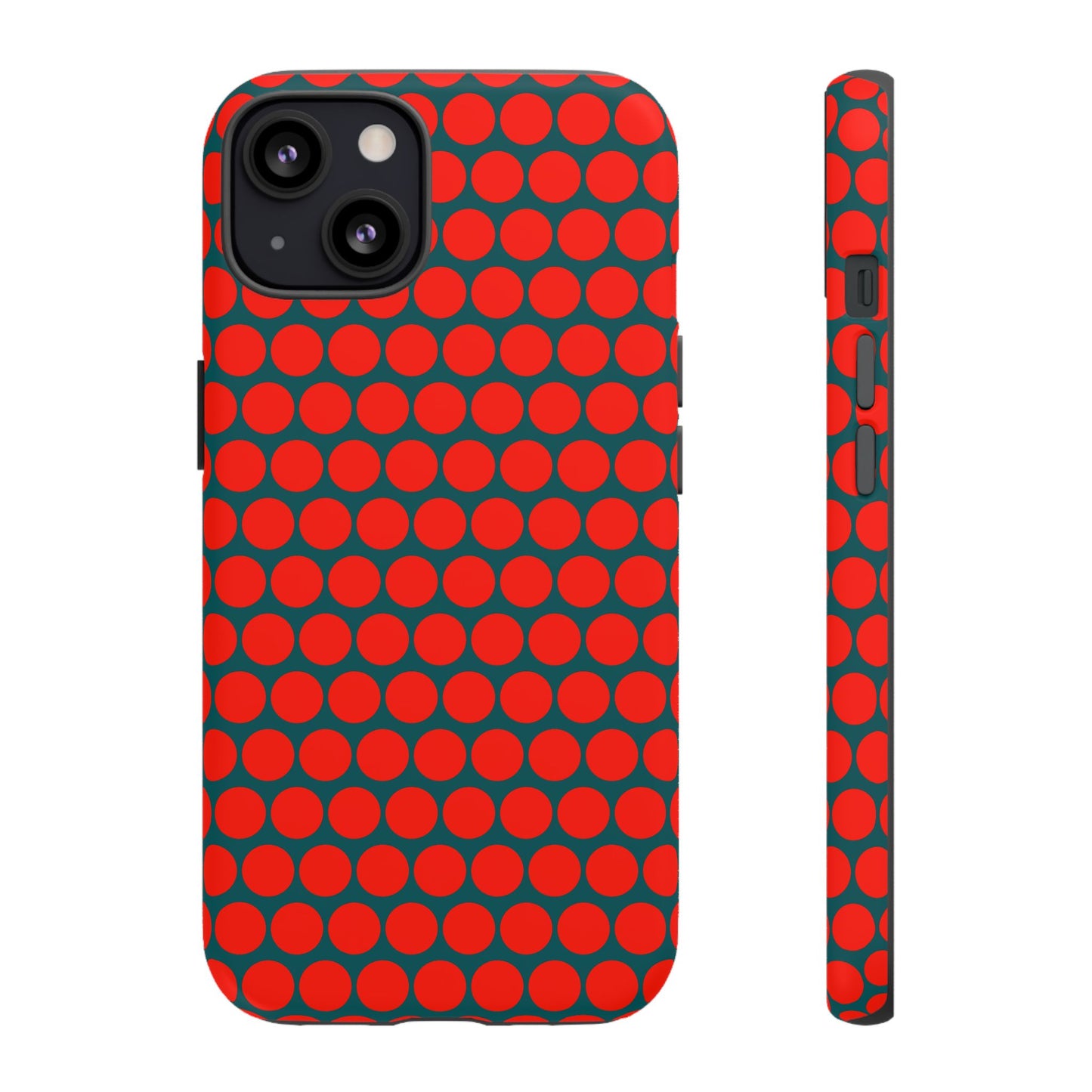 Red Dot Teal Background Polka Dot Tough Phone Case for iPhone Samsung & Google Phones