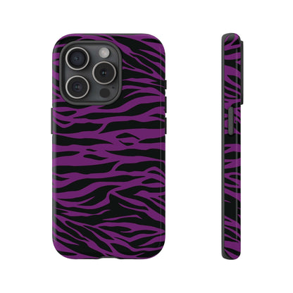 Purple Black Tiger print tough phone case, Phone Case, JSCHAFFA.com