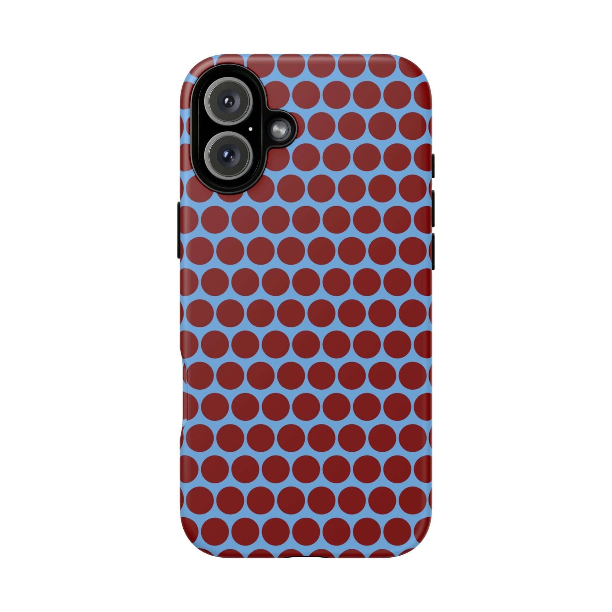 Maroon Dot, Light blue B/Ground Polka Dot Tough Phone Case for iPhone, Samsung, and Google Phones