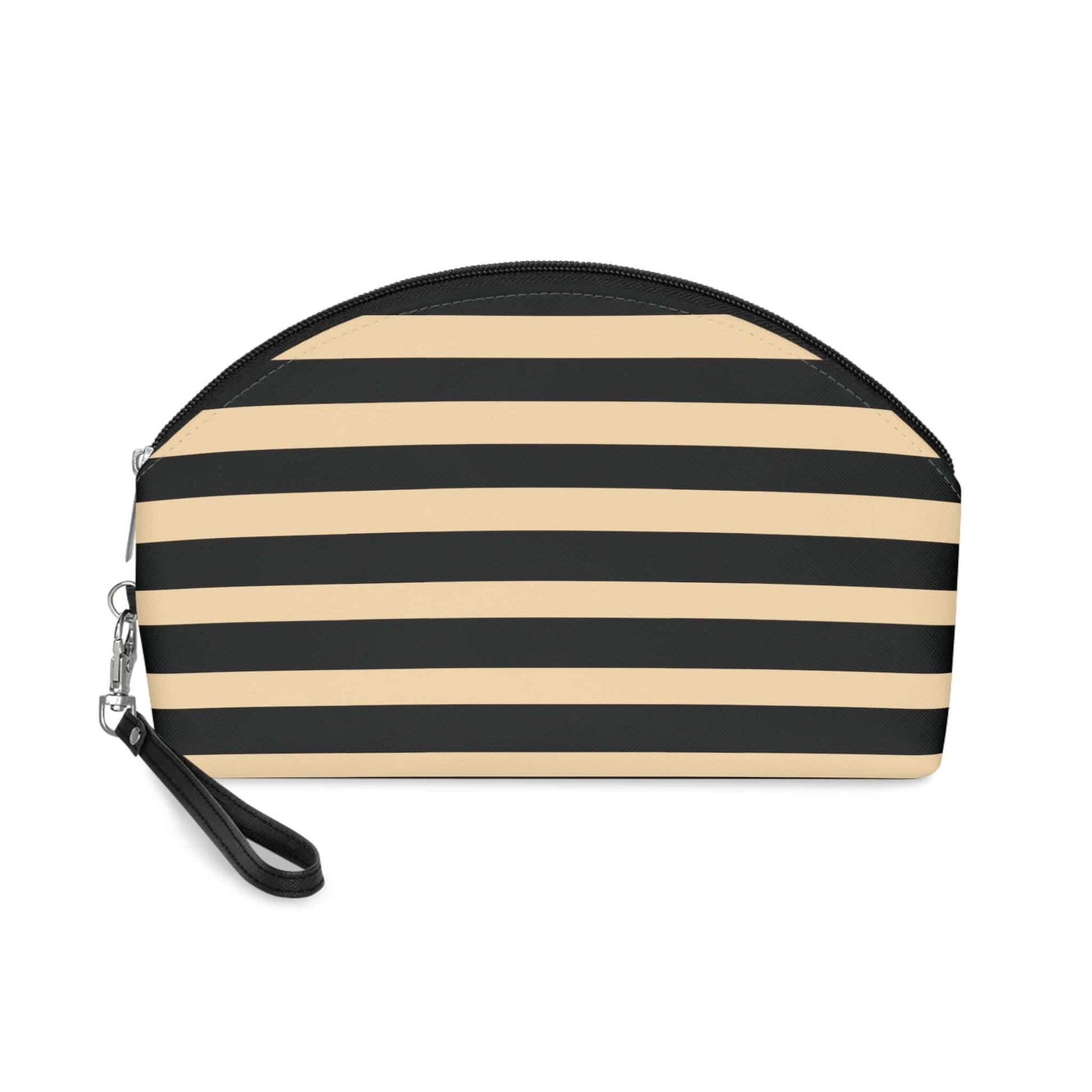 Black and Butter Yellow Stripe Makeup Travel Bag with Removable Strap - JSCHAFFA.com