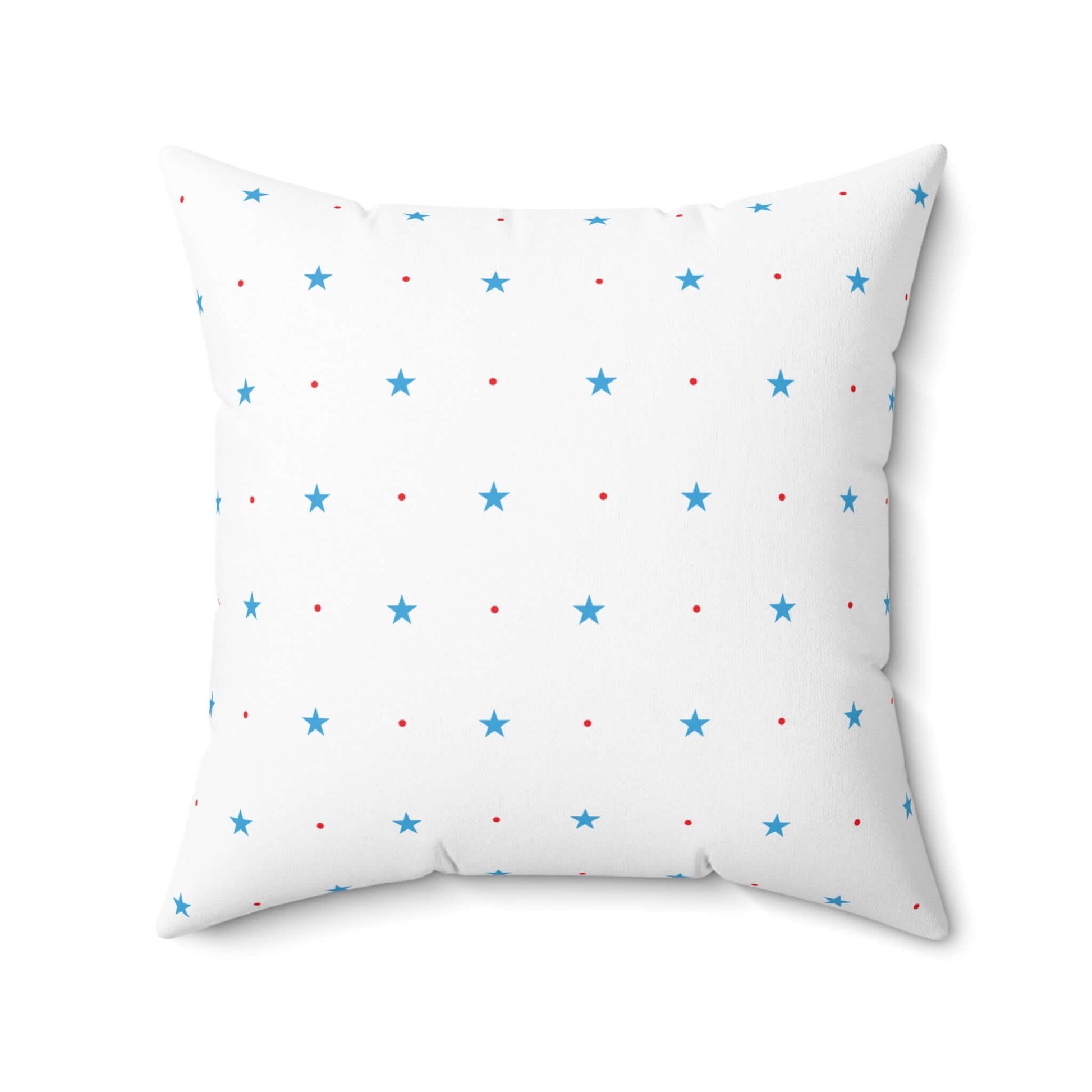 Square Spun Polyester Pillow with Blue Stars and Red Dots Customisable Decorative Throw Pillow in Four Sizes - JSCHAFFA.com