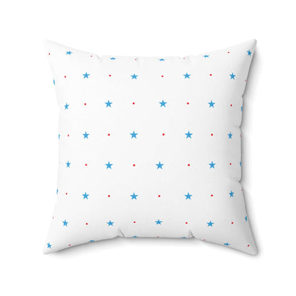 Square Spun Polyester Pillow with Blue Stars and Red Dots Customisable Decorative Throw Pillow in Four Sizes - JSCHAFFA.com