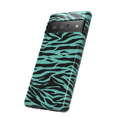 Aqua Cute Wild Tiger Print Pattern Tough Phone Case, Phone Case, JSCHAFFA.com