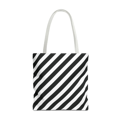 Monochrome Striped Tote Bag, Black and White Shoulder Bag, Patterned Grocery Bag, Geometric Market Tote, Stylish Canvas Tote