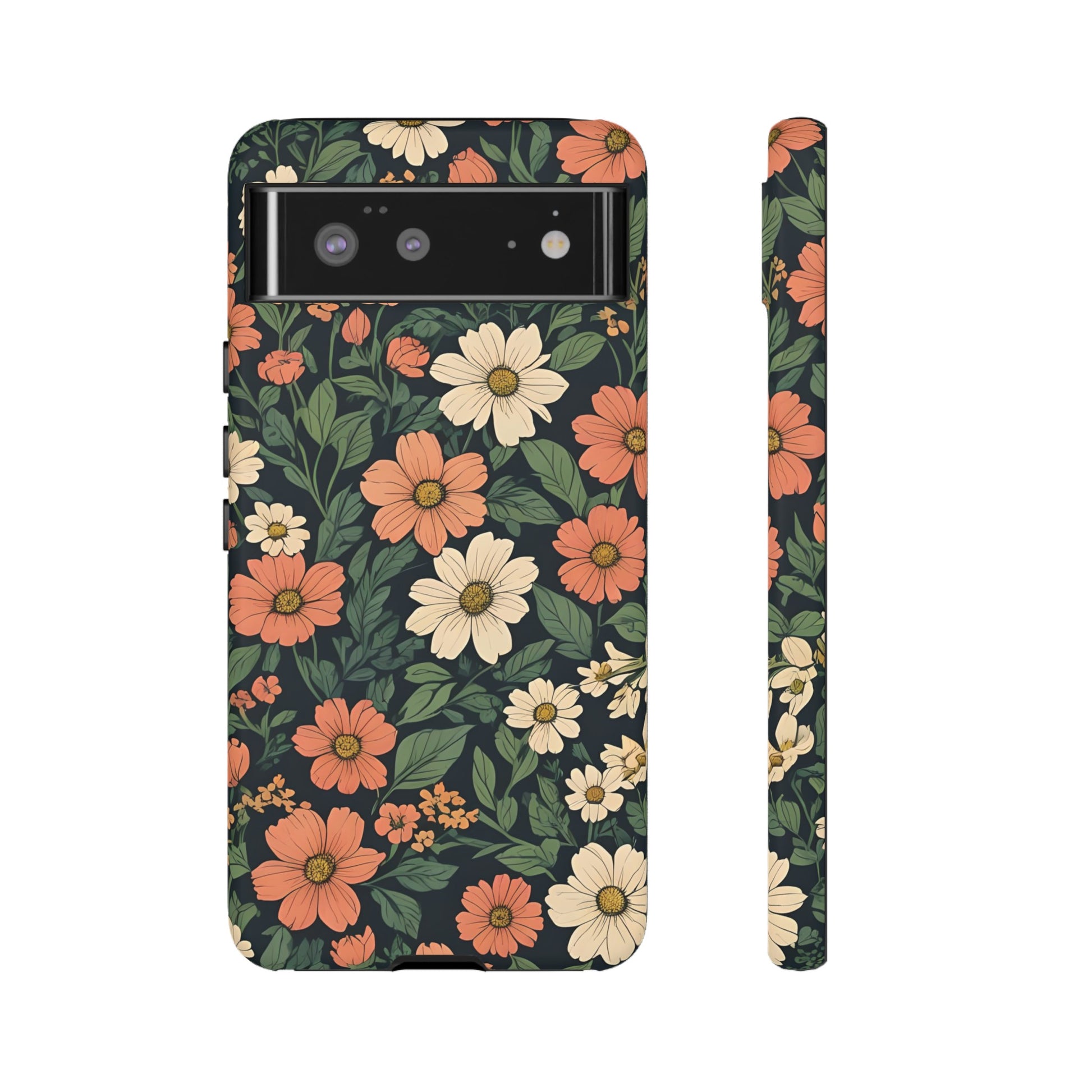 Orange & White Floral Phone Case - Elegant Protection for iPhone, Samsung, and Google Phones, Phone Case, JSCHAFFA.com