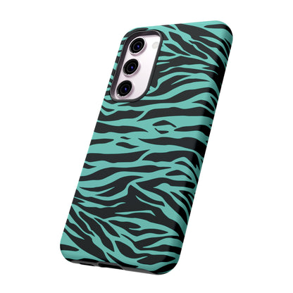 Aqua Cute Wild Tiger Print Pattern Tough Phone Case, Phone Case, JSCHAFFA.com