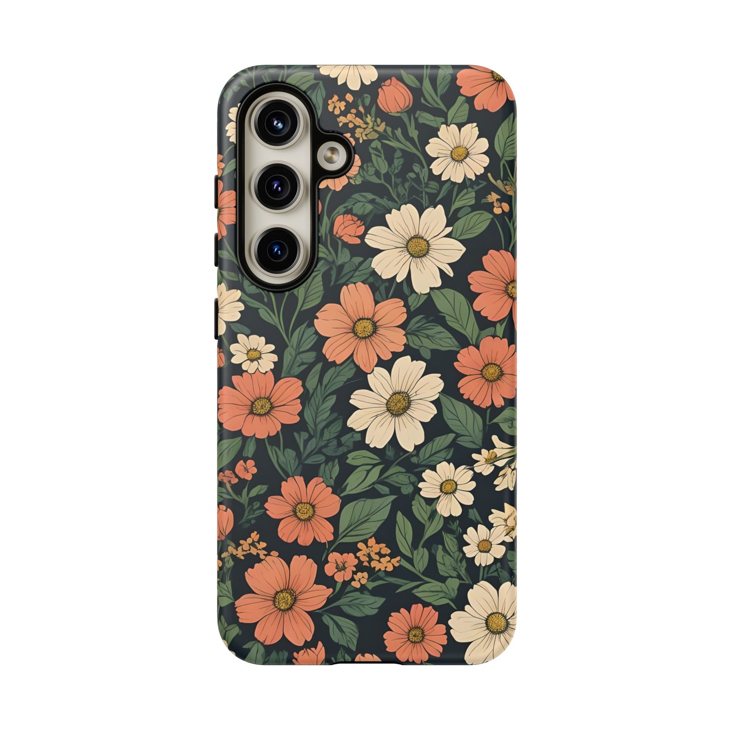 Orange & White Floral Phone Case - Elegant Protection for iPhone, Samsung, and Google Phones, Phone Case, JSCHAFFA.com