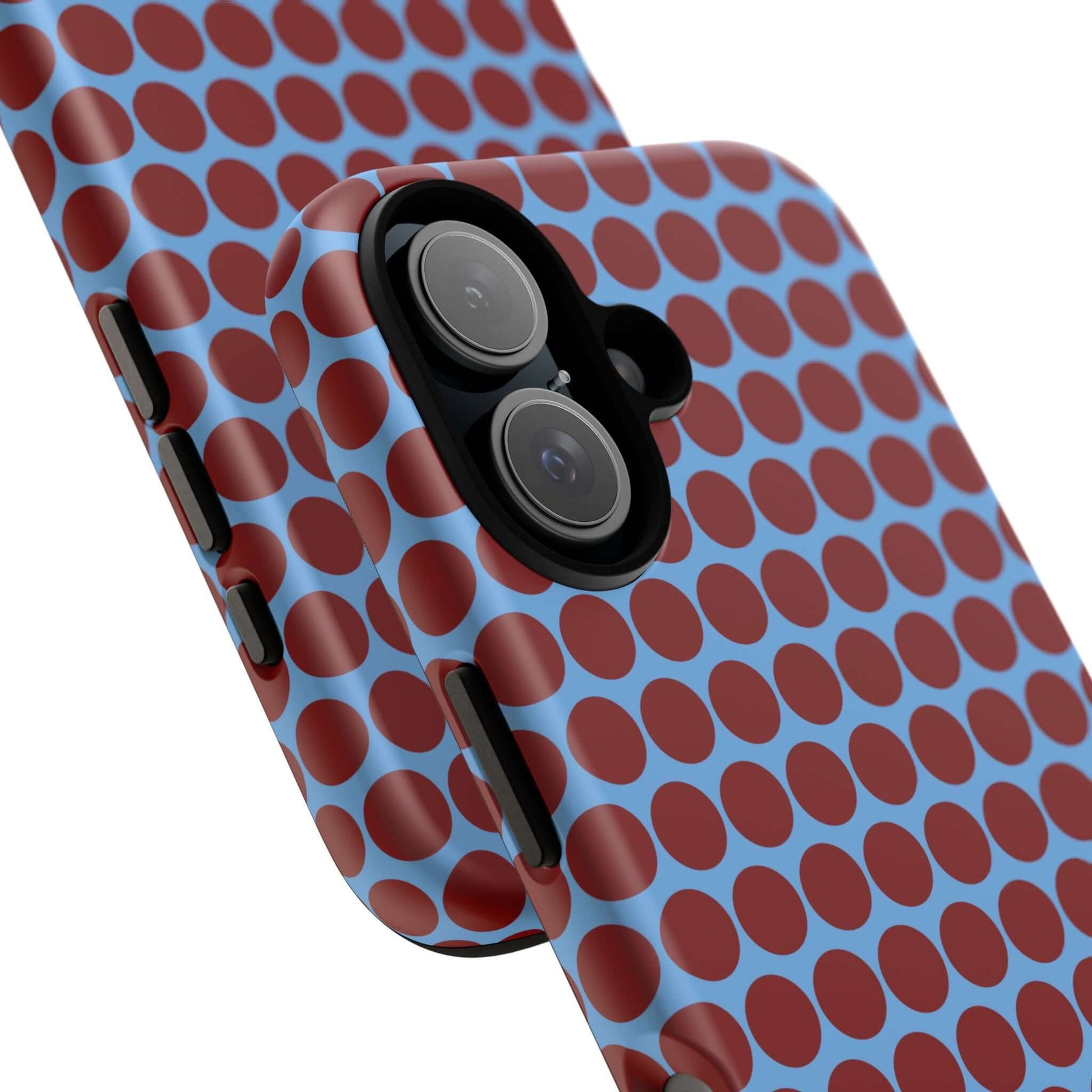 Maroon Dot, Light blue B/Ground Polka Dot Tough Phone Case for iPhone, Samsung, and Google Phones