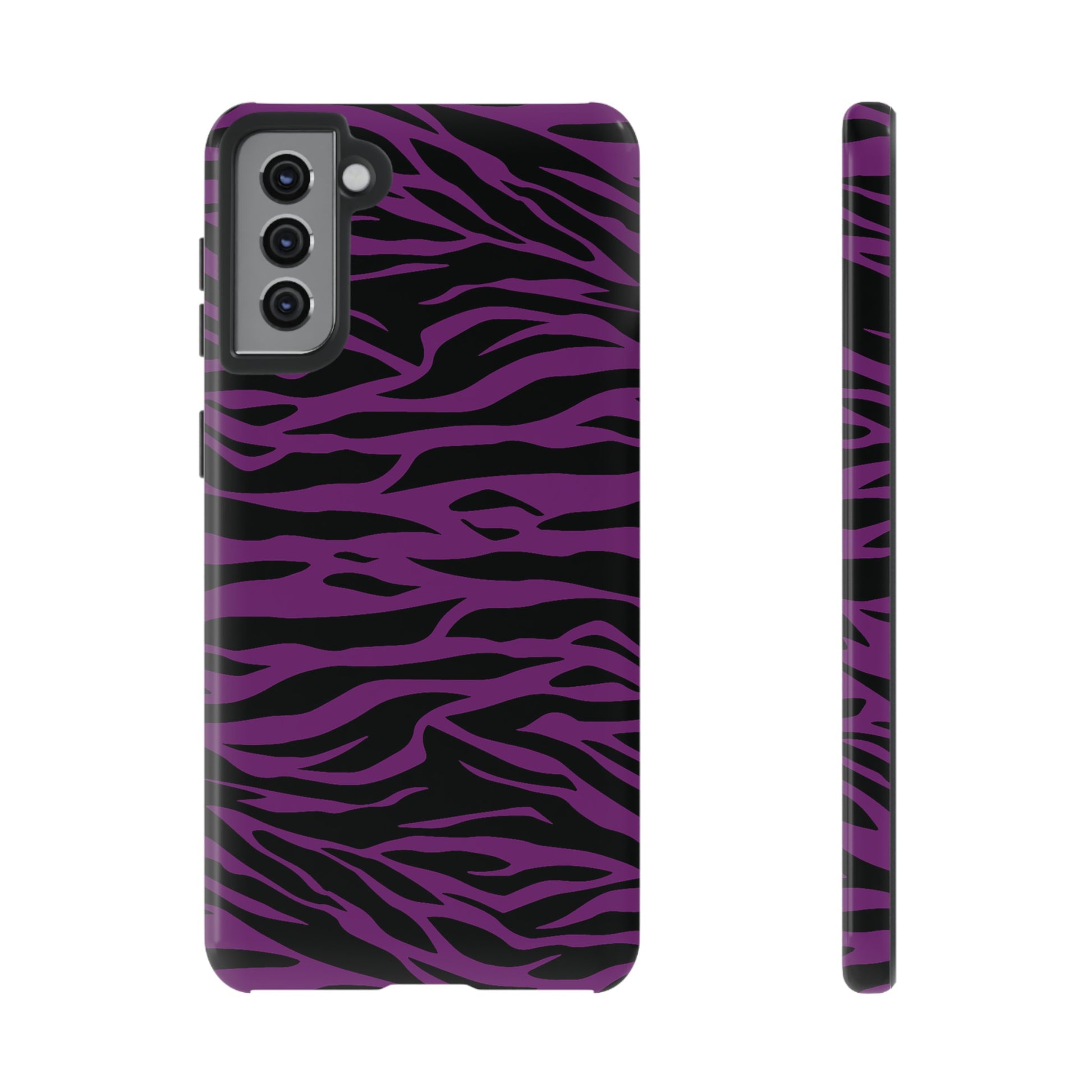 Purple Black Tiger print tough phone case, Phone Case, JSCHAFFA.com