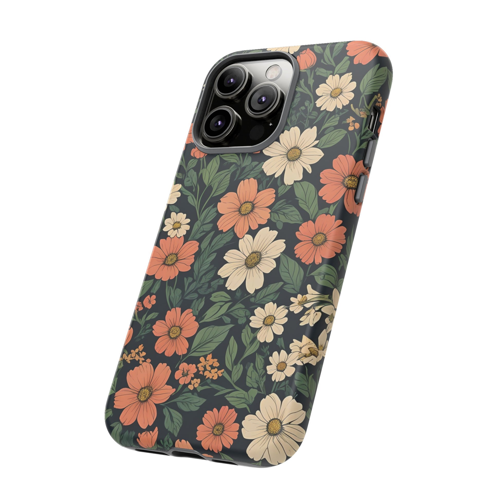 Orange & White Floral Phone Case - Elegant Protection for iPhone, Samsung, and Google Phones, Phone Case, JSCHAFFA.com