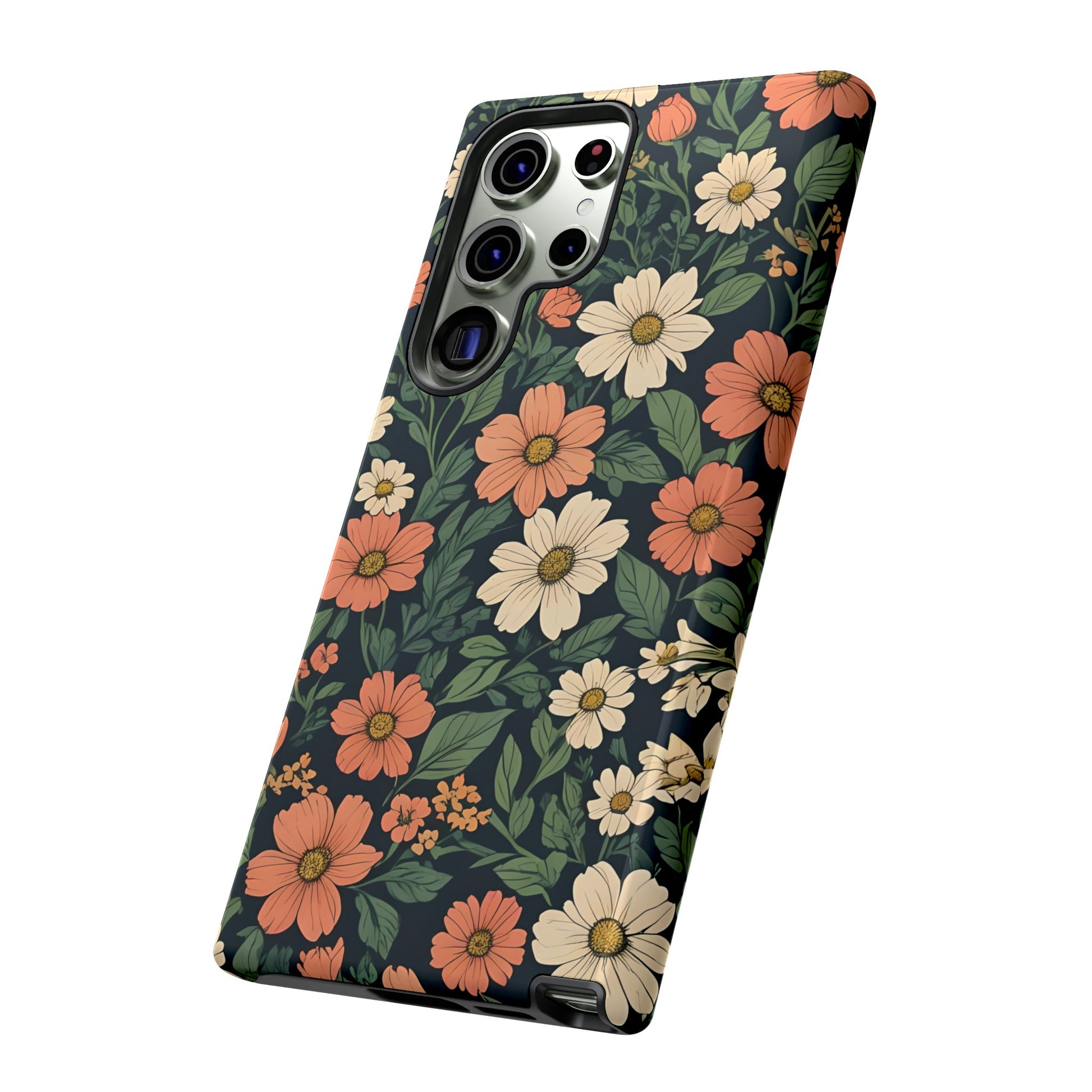 Orange & White Floral Phone Case - Elegant Protection for iPhone, Samsung, and Google Phones, Phone Case, JSCHAFFA.com