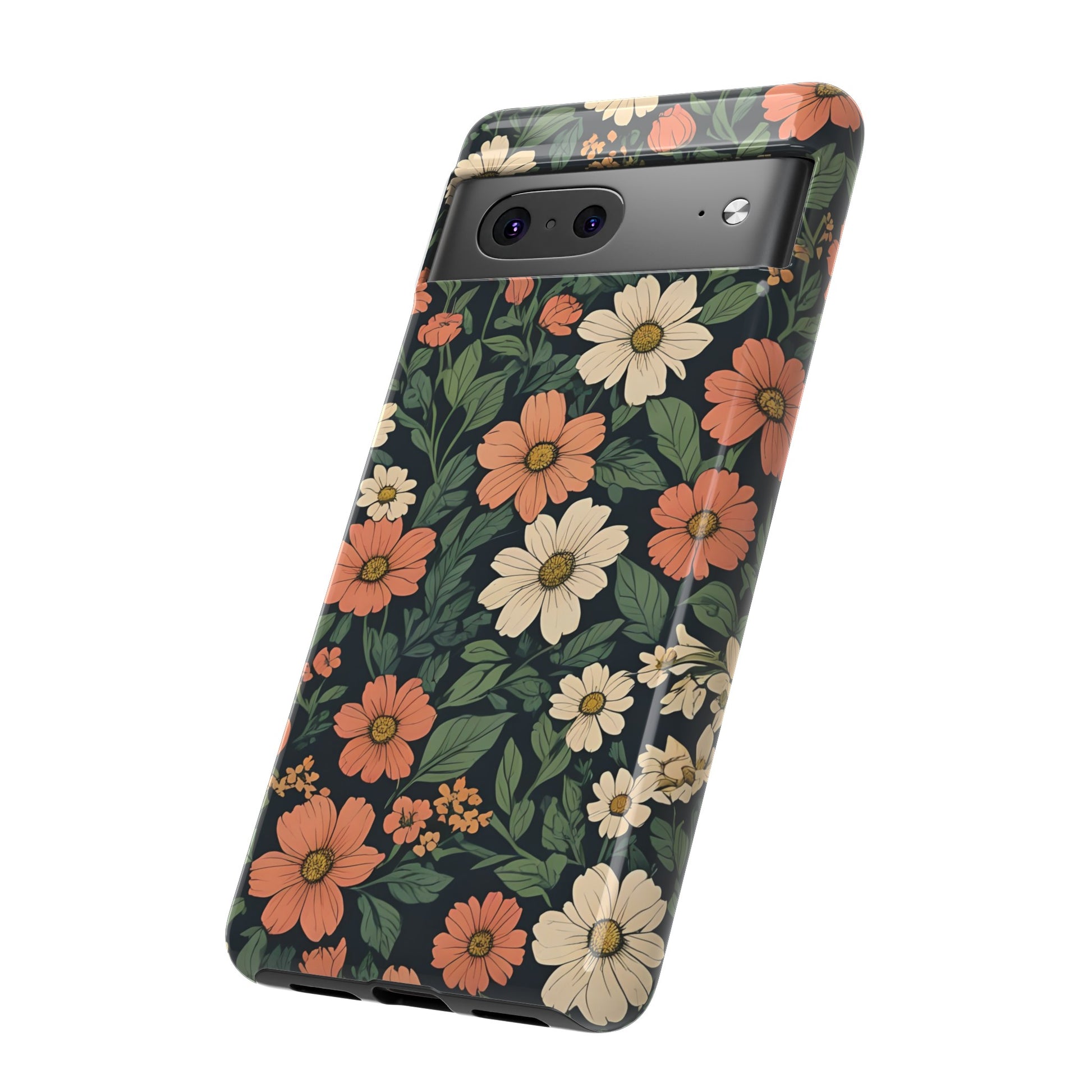 Orange & White Floral Phone Case - Elegant Protection for iPhone, Samsung, and Google Phones, Phone Case, JSCHAFFA.com