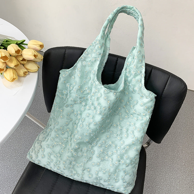 Embroidery Canvas Minimalism Flower Laced One-shoulder Bag_Carry Bag_JSCHAFFA.com