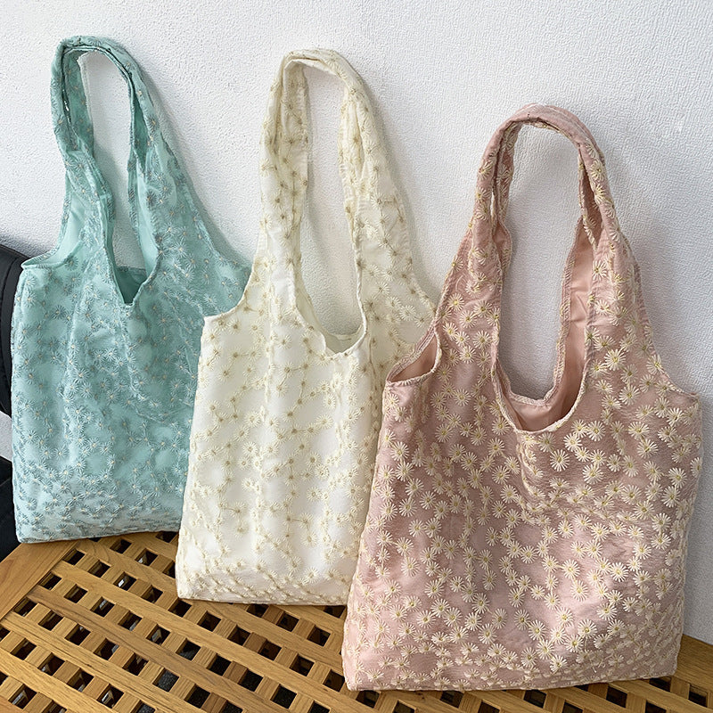 Embroidery Canvas Minimalism Flower Laced One-shoulder Bag_Carry Bag_JSCHAFFA.com