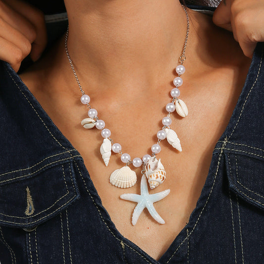 Pearl Shell Necklace Starfish and Clavicle Chain - Fashionable Ocean-inspired Jewellery JSCHAFFA