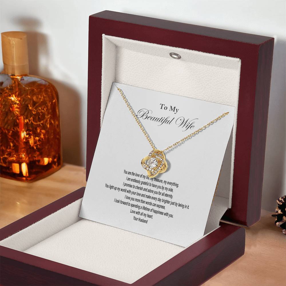 Beautiful Wife Love Knot Necklace with choice of Gift Box - 18K Yellow Gold Finish / Luxury Box / Luxury Box