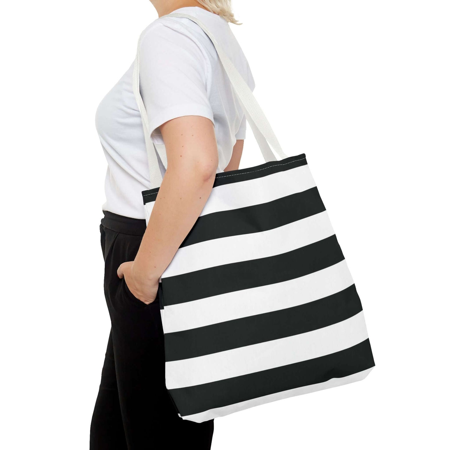 Black and White Shoulder Tote Bag, Stylish Grocery Bag, Chic Beach Tote, Fashionable