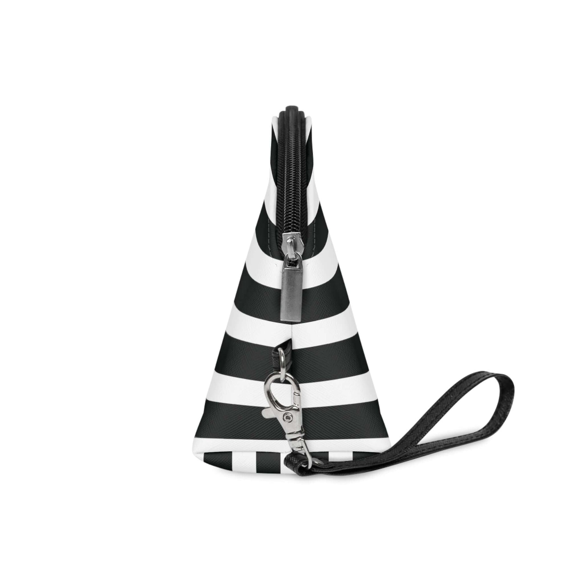 Black and White Stripe Makeup Travel Bag with Removable Strap