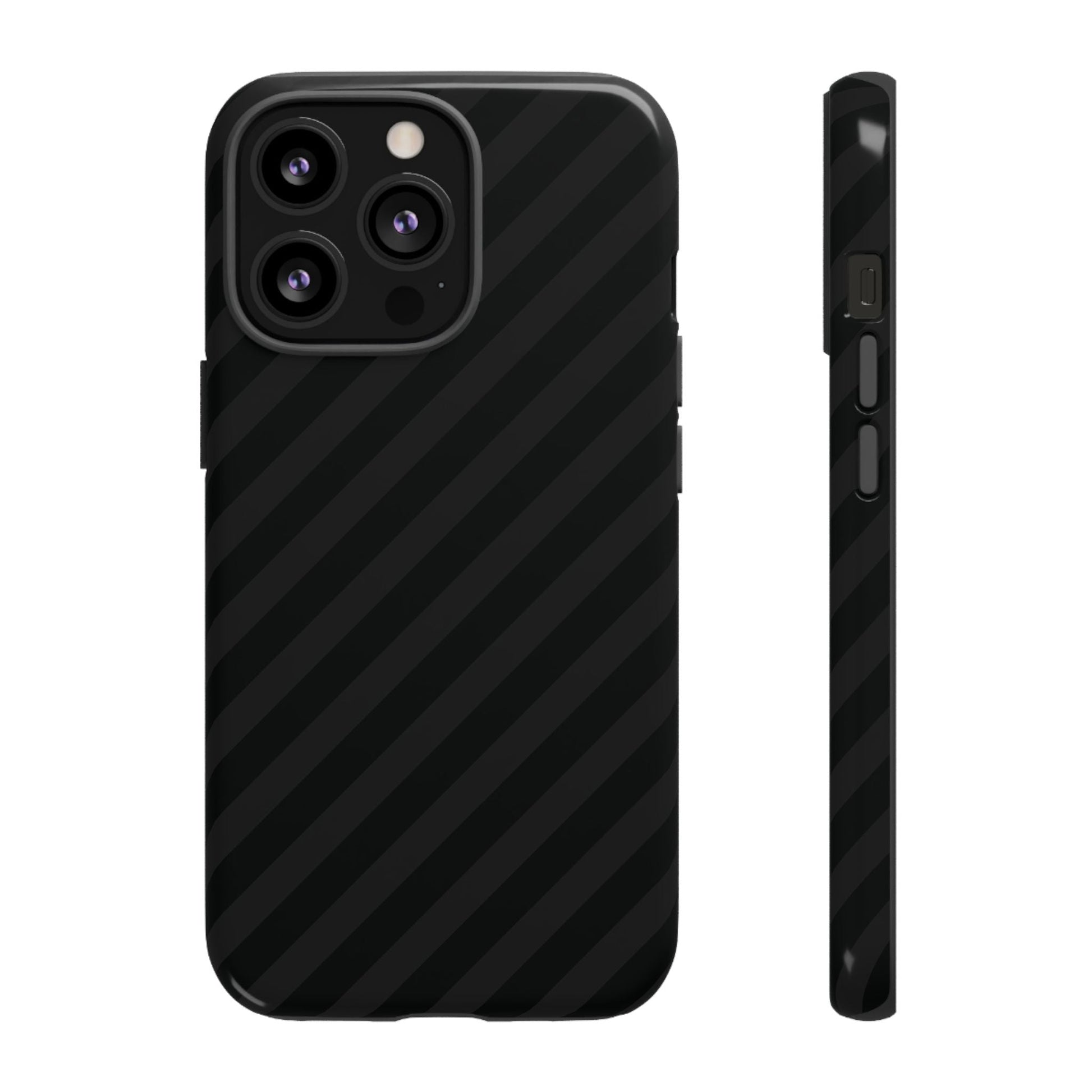 Phone Case Black Diagonal Pattern Tough Gloss Finish Protective Cover iPhone Samsung Google Pixel Unique Geometric