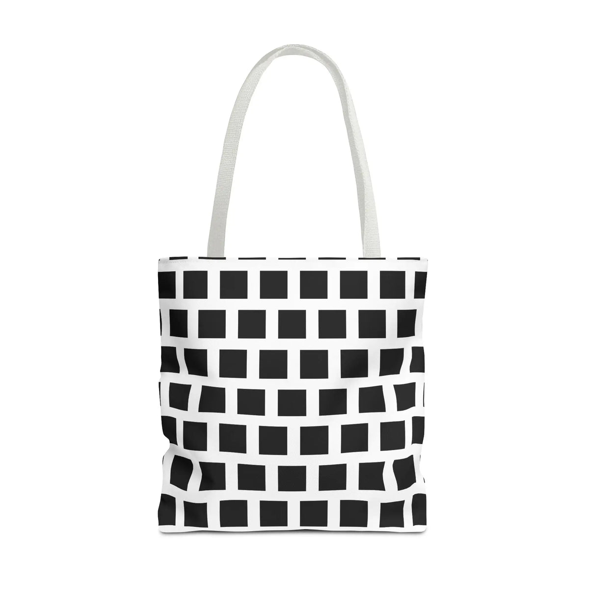 Black square pattern white tote bag with matching handles versatile and durable shoulder bag