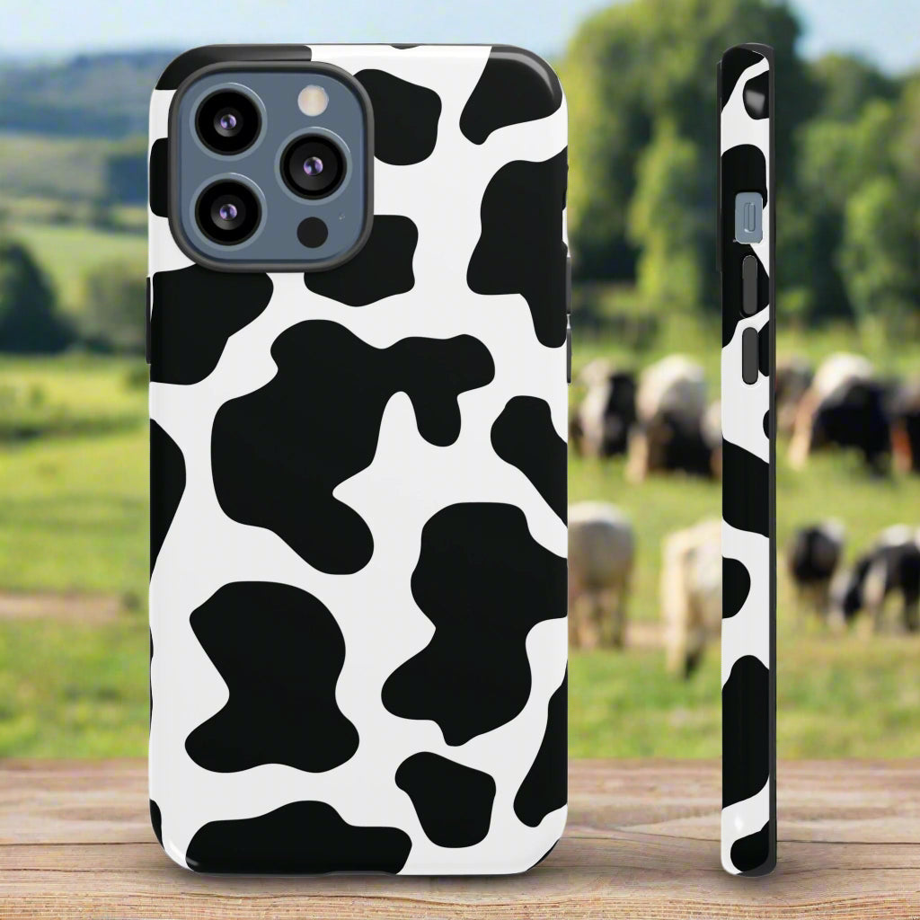 Black Cow print Phone Case iPhone Samsung Google - iPhone 13 Pro Max / Glossy