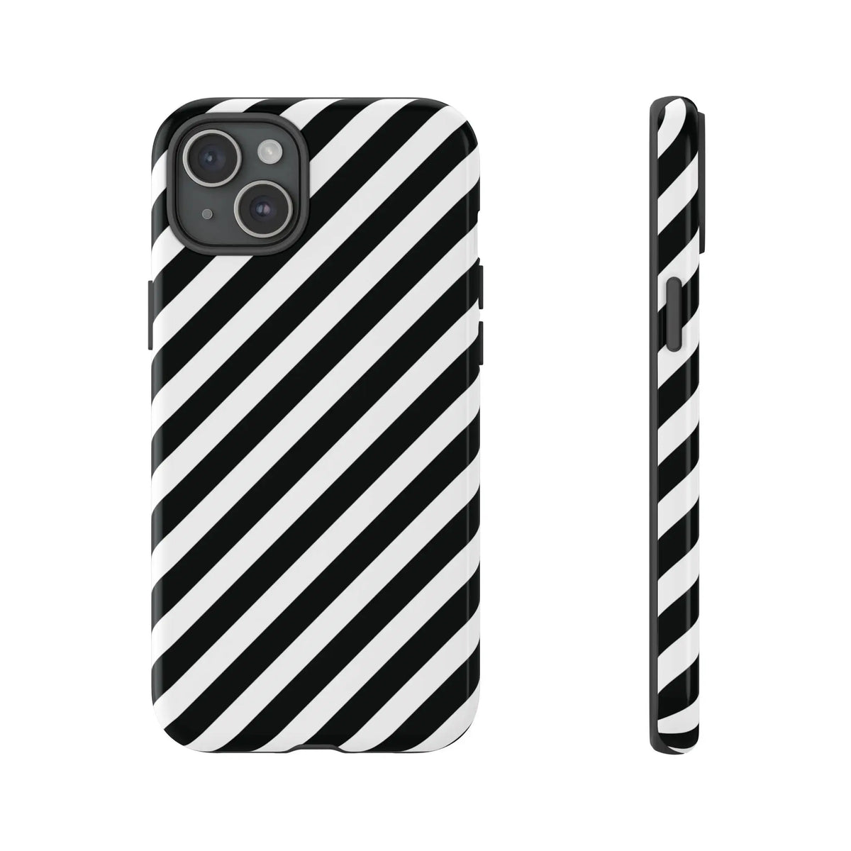 Black White Diagonal Phone Case Cover Protective Sleek Cell Phone Case Modern Smartphone Stylish - iPhone 15 Plus