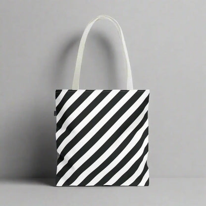 Black and White Diagonal Striped Tote Bag - Tote Bag