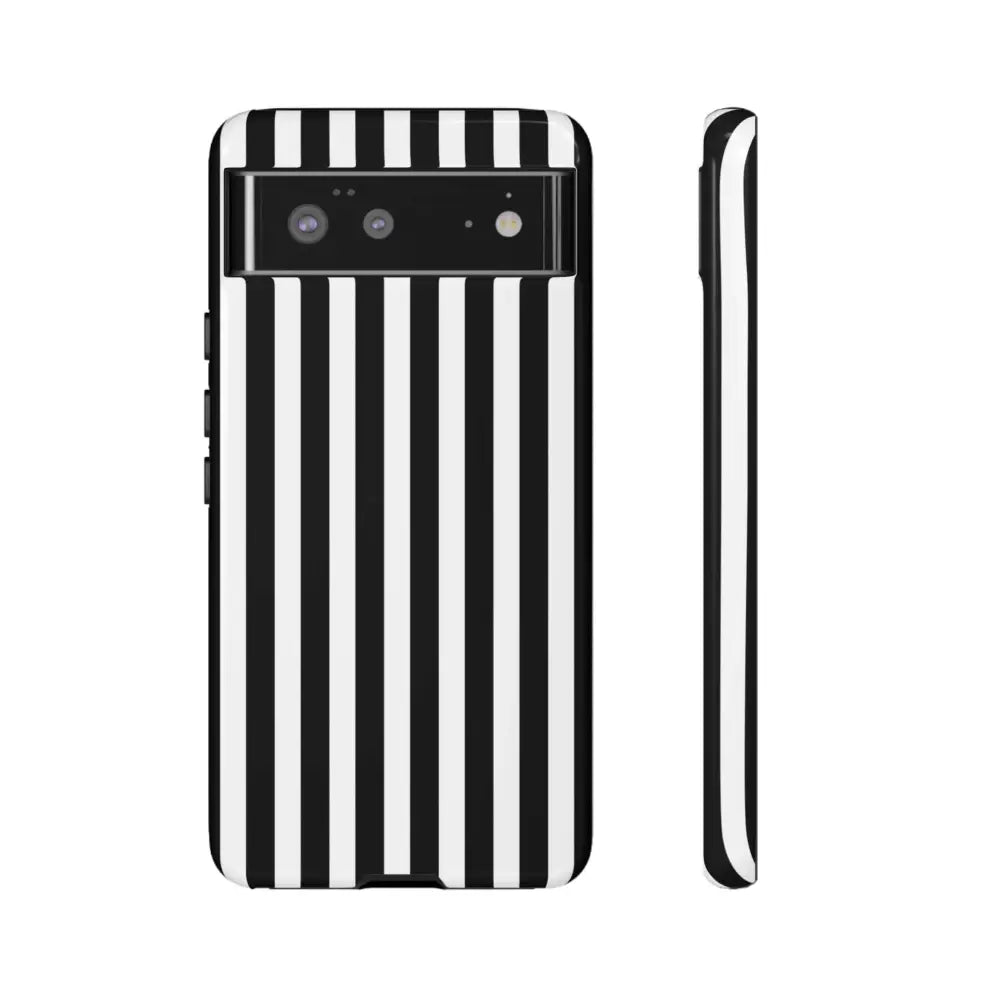 Black & White Horizontal Stripe Tough Phone Case for iPhone Samsung and Google Phones