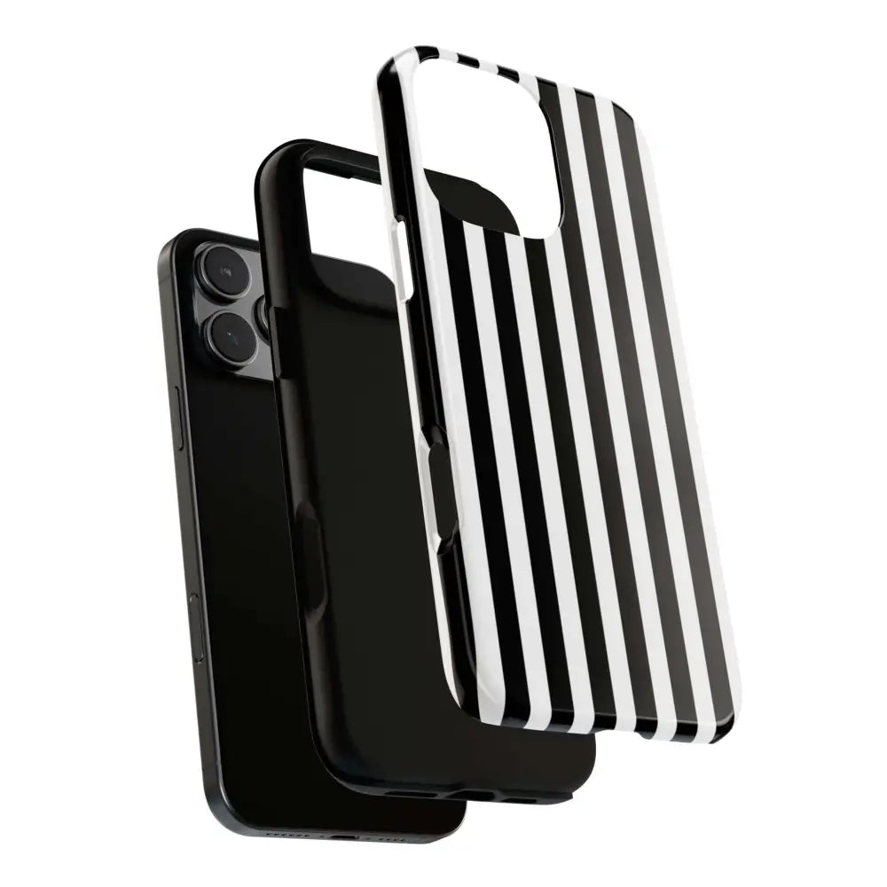 Black & White Horizontal Stripe Tough Phone Case for iPhone Samsung and Google Phones