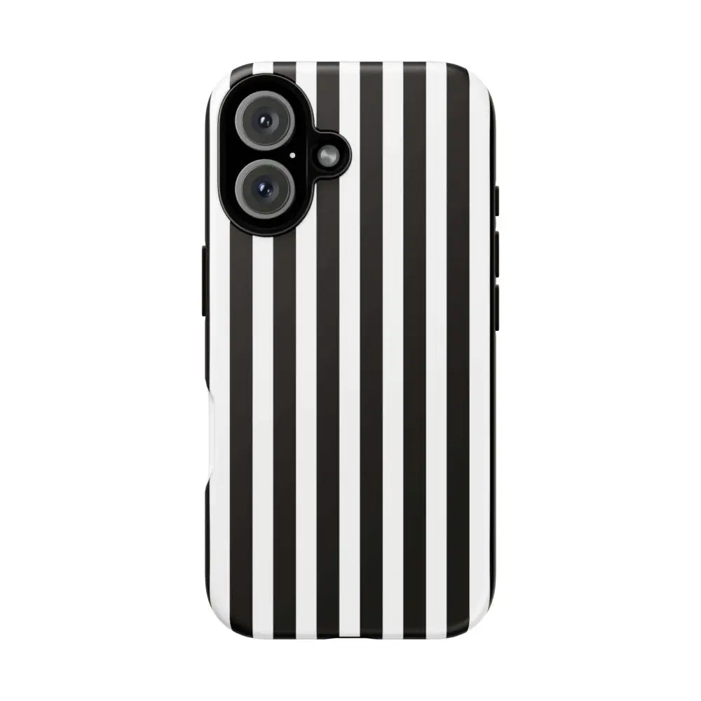 Black & White Horizontal Stripe Tough Phone Case for iPhone Samsung and Google Phones - iPhone 16 / Matte