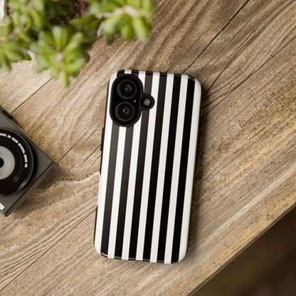 Black & White Horizontal Stripe Tough Phone Case for iPhone Samsung and Google Phones