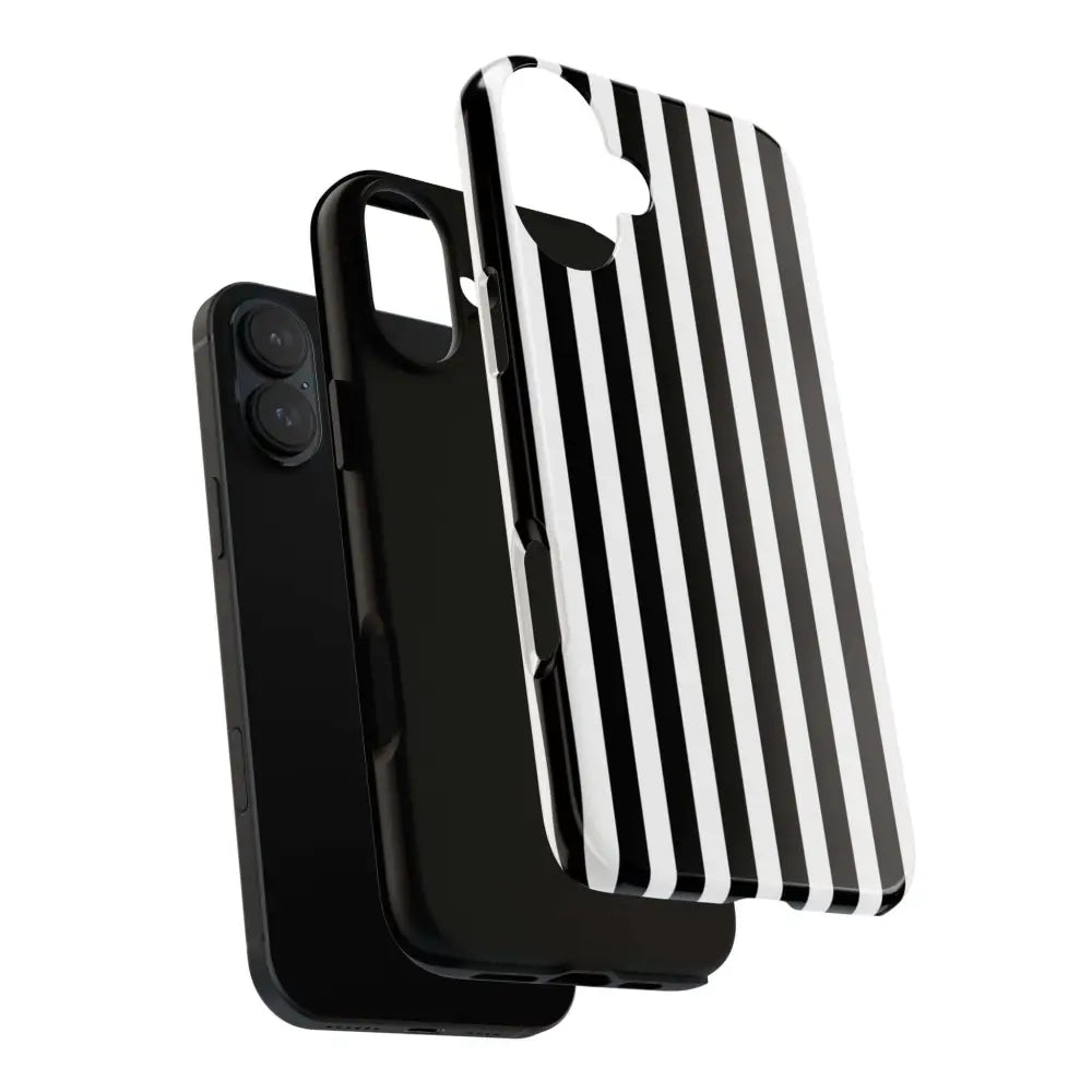 Black & White Horizontal Stripe Tough Phone Case for iPhone Samsung and Google Phones