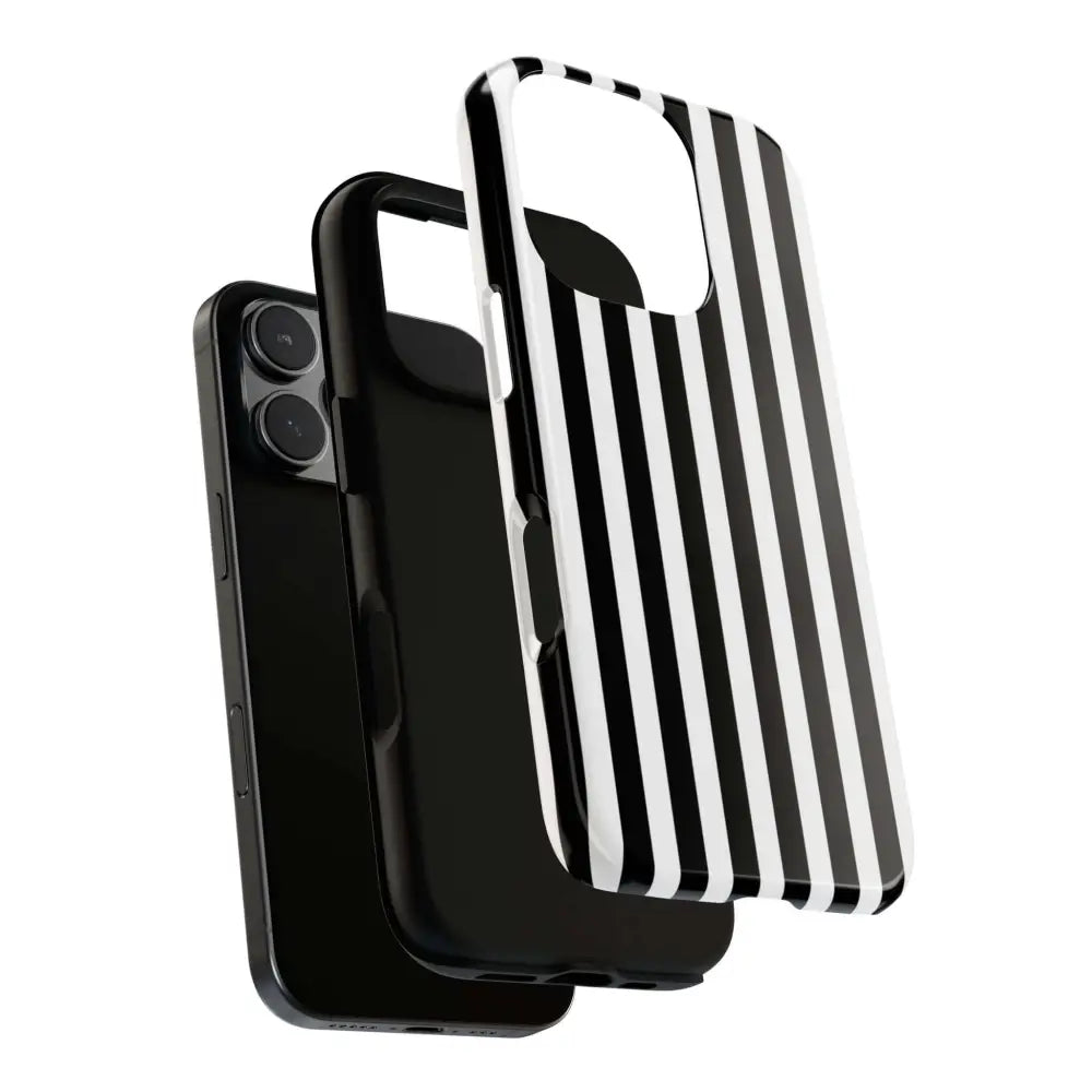 Black & White Horizontal Stripe Tough Phone Case for iPhone Samsung and Google Phones