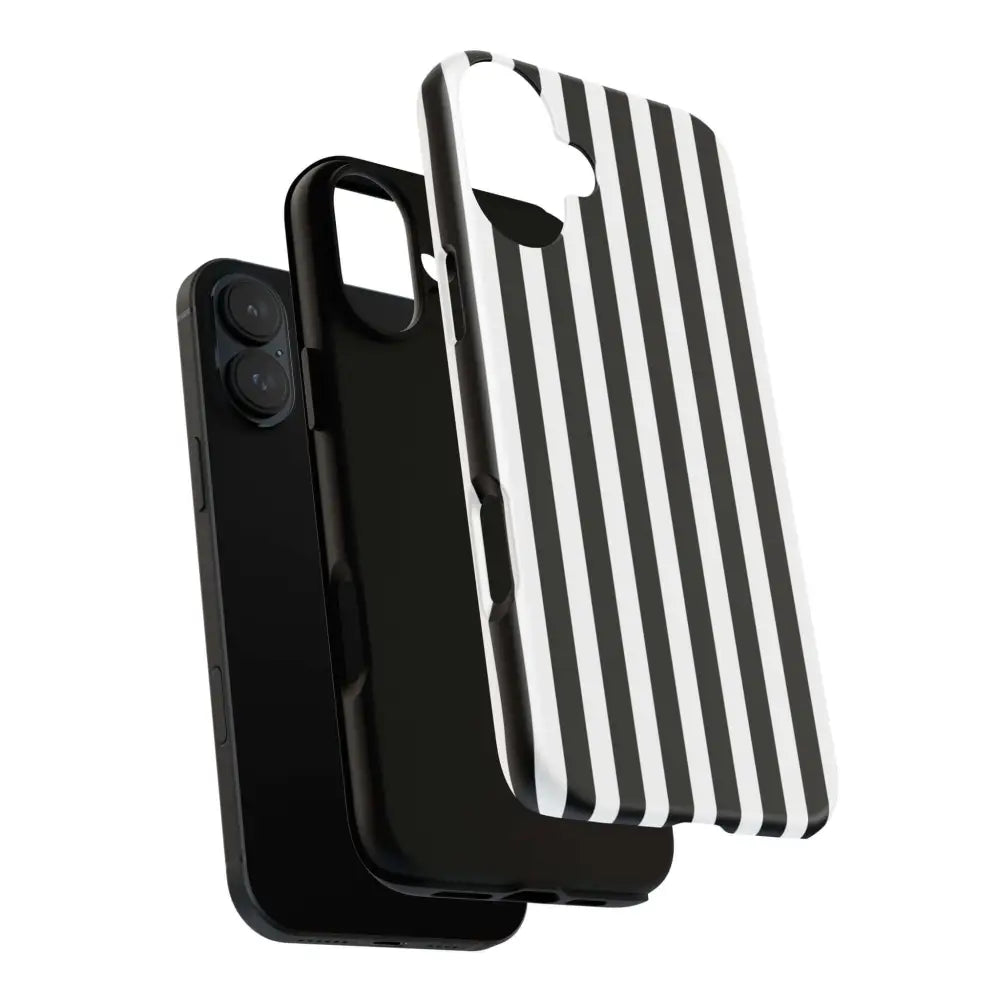 Black & White Horizontal Stripe Tough Phone Case for iPhone Samsung and Google Phones