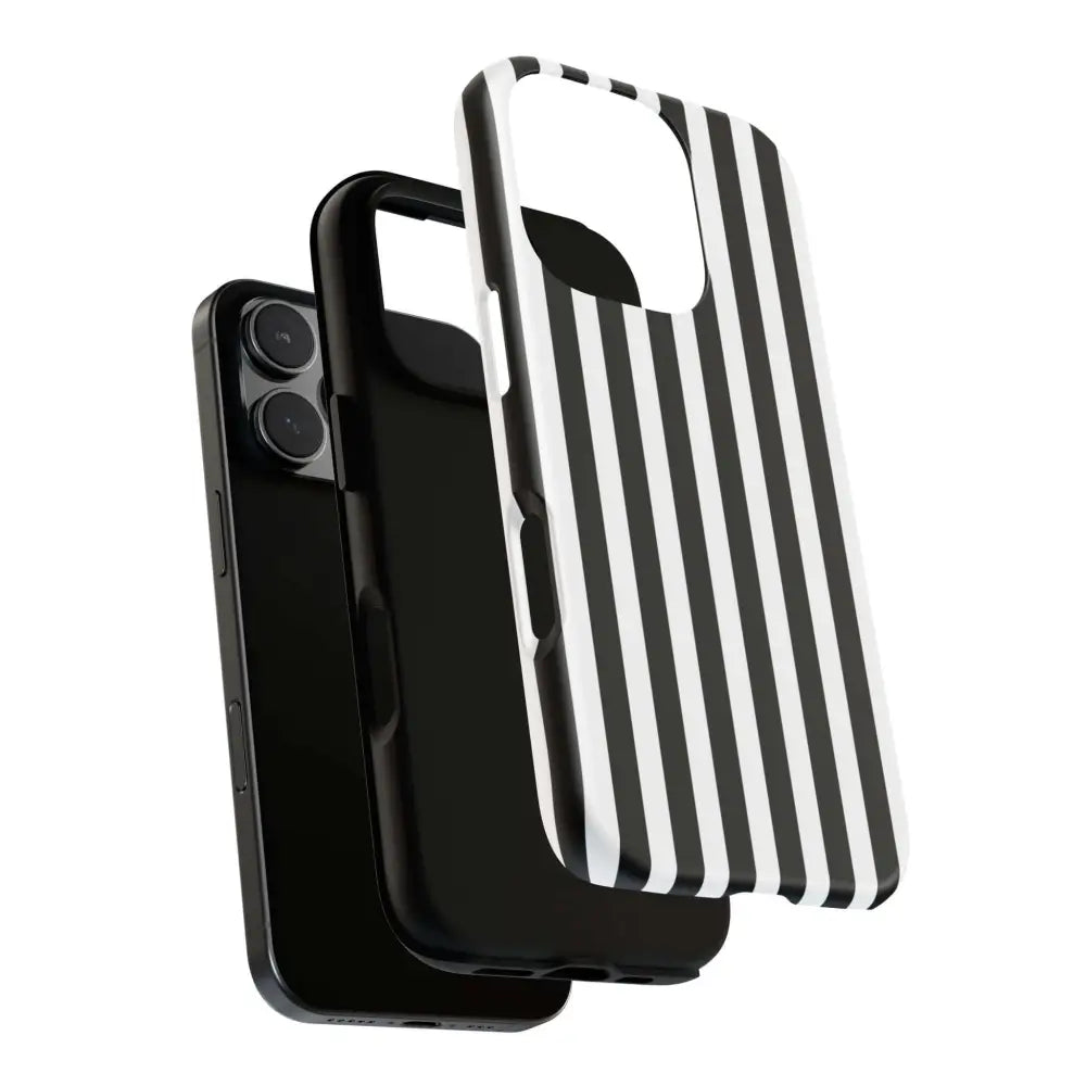 Black & White Horizontal Stripe Tough Phone Case for iPhone Samsung and Google Phones