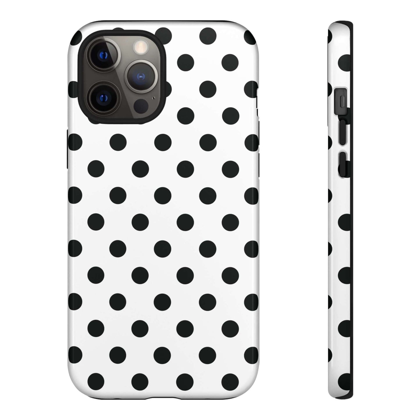 Black & White Polka dot Tough Phone Case for iPhone, Samsung, Google