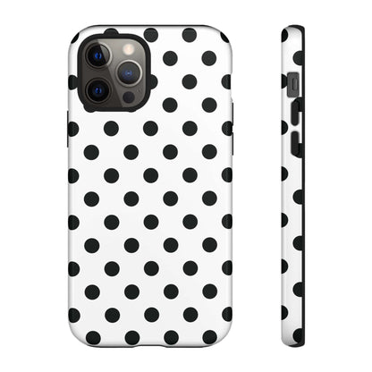 Black & White Polka dot Tough Phone Case for iPhone, Samsung, Google