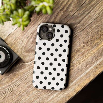 Black & White Polka dot Tough Phone Case for iPhone, Samsung, Google