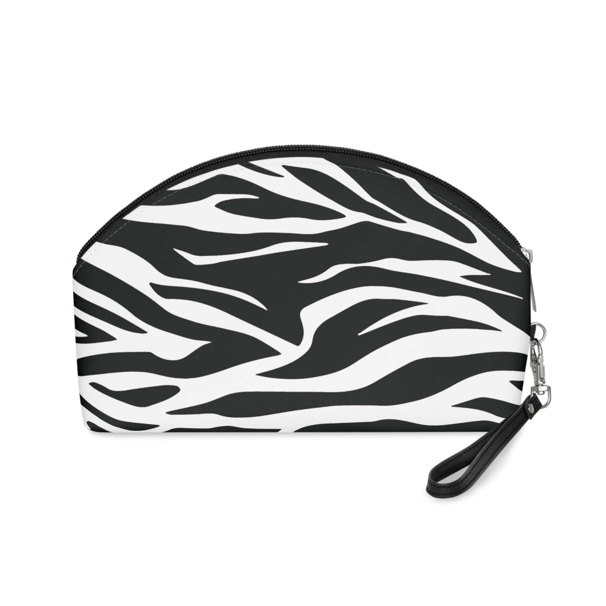 Black White Tiger Print Travel Makeup Bag with Detachable Strap