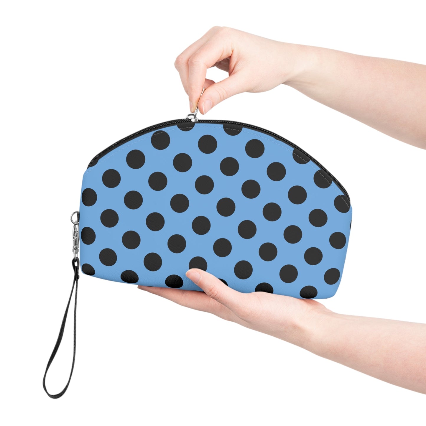 Blue Black Polkadot Makeup Carry Bag