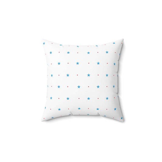 Square Spun Polyester Pillow with Blue Stars and Red Dots Customisable Decorative Throw Pillow in Four Sizes