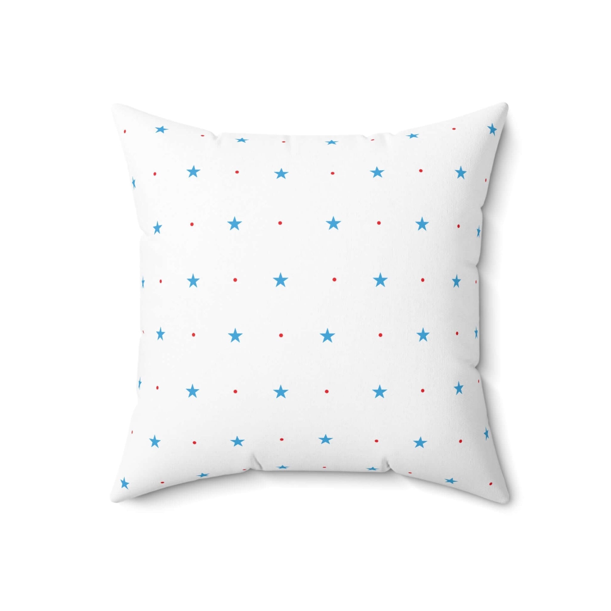 Square Spun Polyester Pillow with Blue Stars and Red Dots Customisable Decorative Throw Pillow in Four Sizes